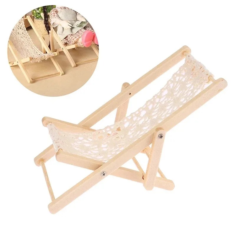 Outdoor Furniture Lounge Chair - เก้าอี้ชายหาดแบบพับได้ขนาด 1/12 โมเดลเฟอร์นิเจอร์ขนาดเล็ก เก้าอี้พักผ่อนจำลอง ตกแต่งฉากกลางแจ้งสำหรับบ้านตุ๊กตา DIY