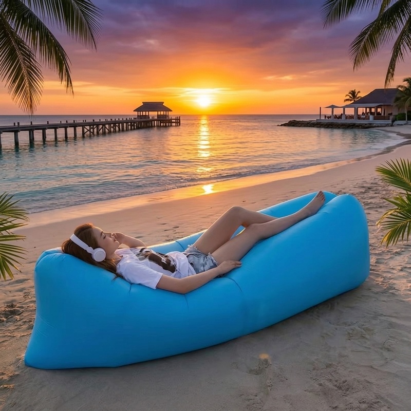 Outdoor Furniture Small - โซฟาลมพกพาแบบพองลมได้, เก้าอี้นอนกันน้ำพองลมเร็ว, โซฟากลางแจ้งน้ำหนักเบาพับได้สำหรับชายหาด แคมป์ปิ้ง สระว่ายน้ำ และการเดินทาง