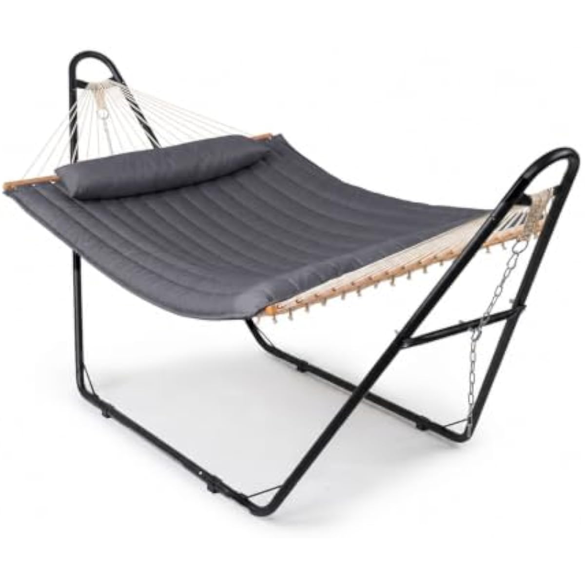 Hammock With Stand - ชุดเปลญวนคู่แบบปรับได้สำหรับใช้งานภายนอกอาคาร โครงเหล็กแข็งแรงทนทาน รับน้ำหนักได้ 550 ปอนด์ พร้อมขาตั้ง