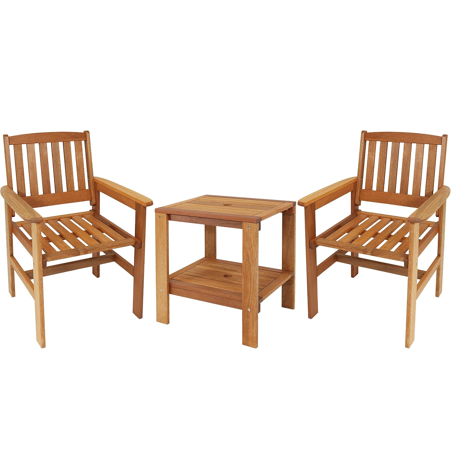 Outdoor Furniture Oil Teak - ชุดเฟอร์นิเจอร์ไม้สำหรับลานกลางแจ้ง 3 ชิ้น ประกอบด้วยเก้าอี้ 2 ตัวและโต๊ะ