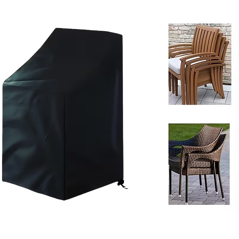 Outdoor Furniture With Covers - ผ้าคลุมเก้าอี้กลางแจ้งแบบซ้อนได้ 1 ชิ้น, เหมาะสำหรับเก้าอี้โลหะ/พลาสติก/เก้าอี้แบบมีพนักพิง, เฟอร์นิเจอร์ลานบ้านพร้อมเชือกปรับได้