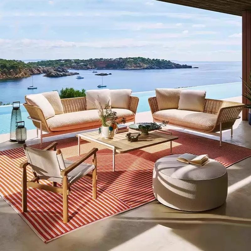 Outdoor Furniture Lounge Chair - โซฟากลางแจ้ง, วิลล่าลานหวาย, ระเบียงสวน, เก้าอี้โซฟาพักผ่อน, กันน้ำและป้องกันแสงแดด, เฟอร์นิเจอร์กลางแจ้งแบบเปิดโล่ง
