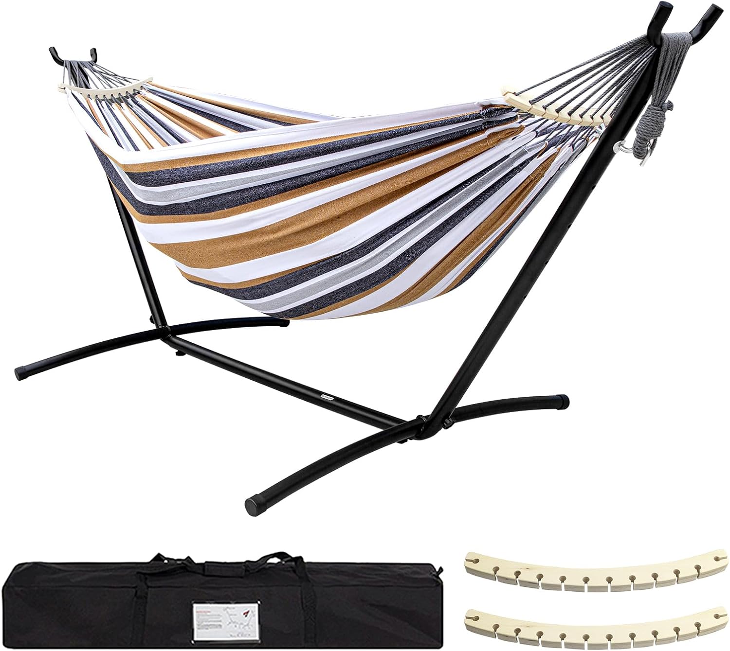 Hammock With Stand - เปลญวนคู่พร้อมขาตั้ง รับน้ำหนักได้ 450 ปอนด์ ขาตั้งเหล็ก พร้อมกระเป๋าพกพาคุณภาพสูง