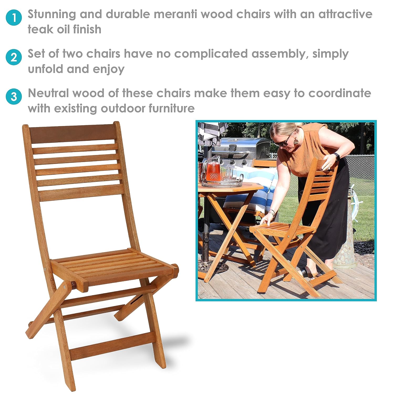 ชุดเก้าอี้พับไม้สำหรับลานกลางแ - Outdoor Furniture Oil Teak บทวิจารณ์และราคา